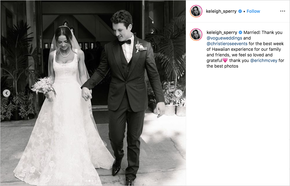 Actor Miles Teller & Model Keleigh Sperry Are Married!